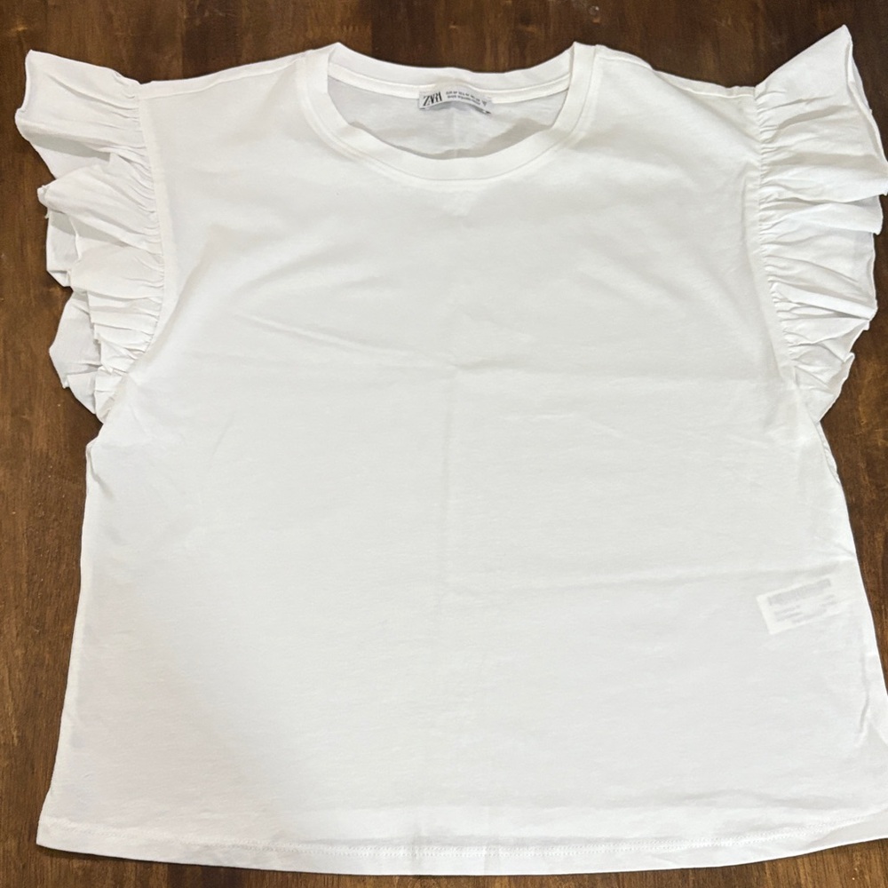 Zara White Ruffle Sleeve Tee